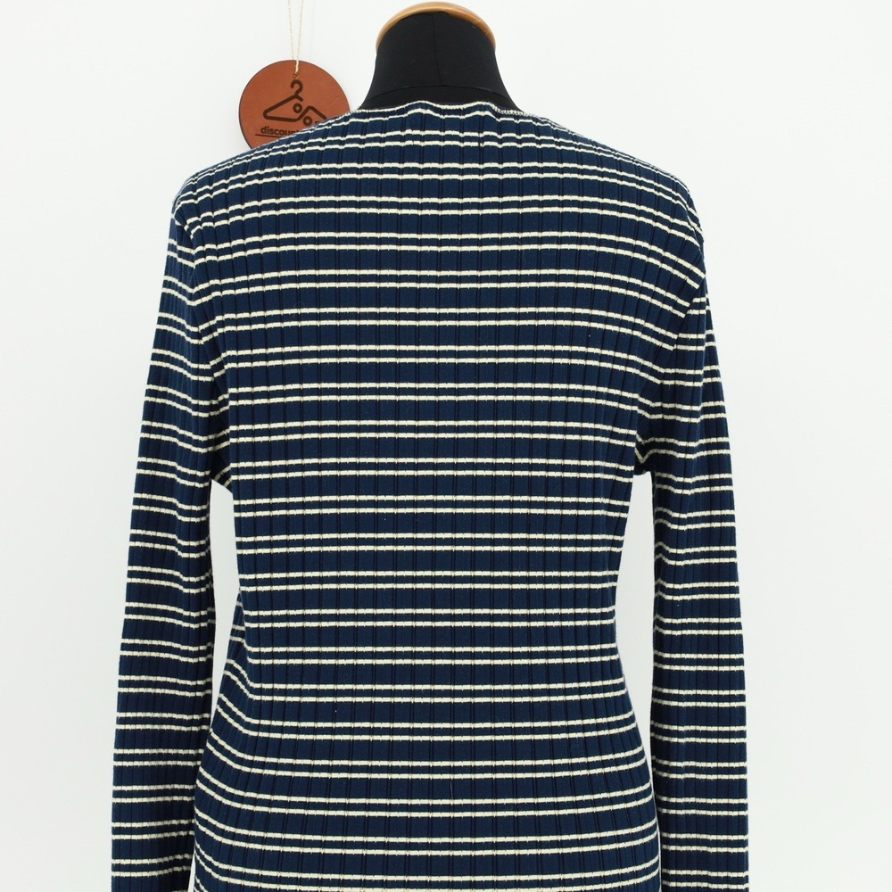 J. Crew Pointelle Long Sleeve Stripe Lace Trim Ribbed T-shirt CC997 Preppy Large - Picture 6 of 9